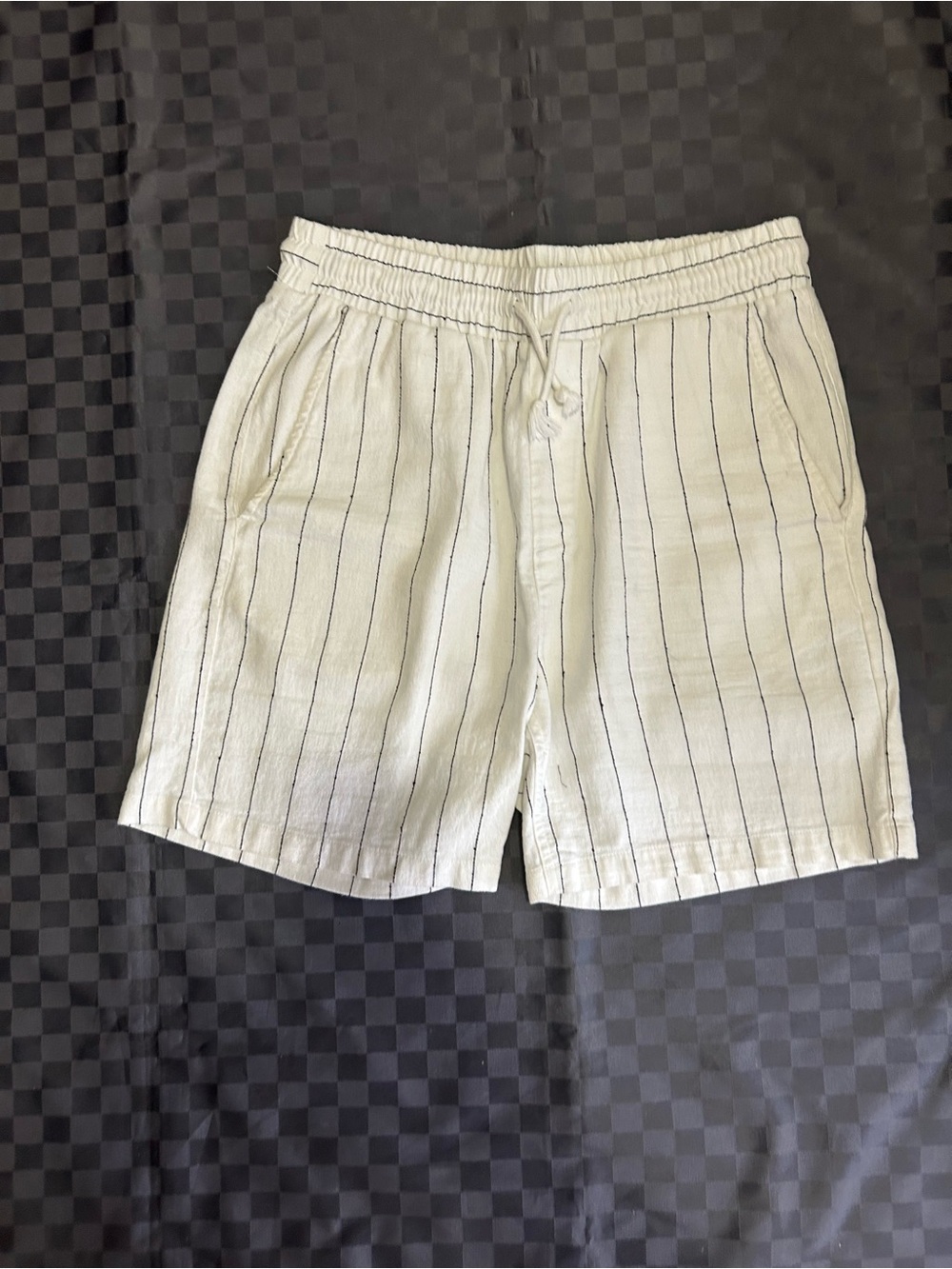100% linen white pinstripe shorts